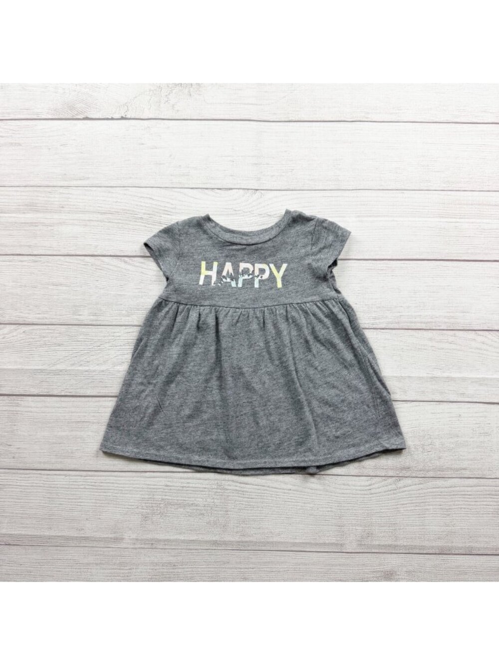 Grayson Mini Baby Girls Gray "Happy" Graphic Short Sleeve Dress 12-18 Months